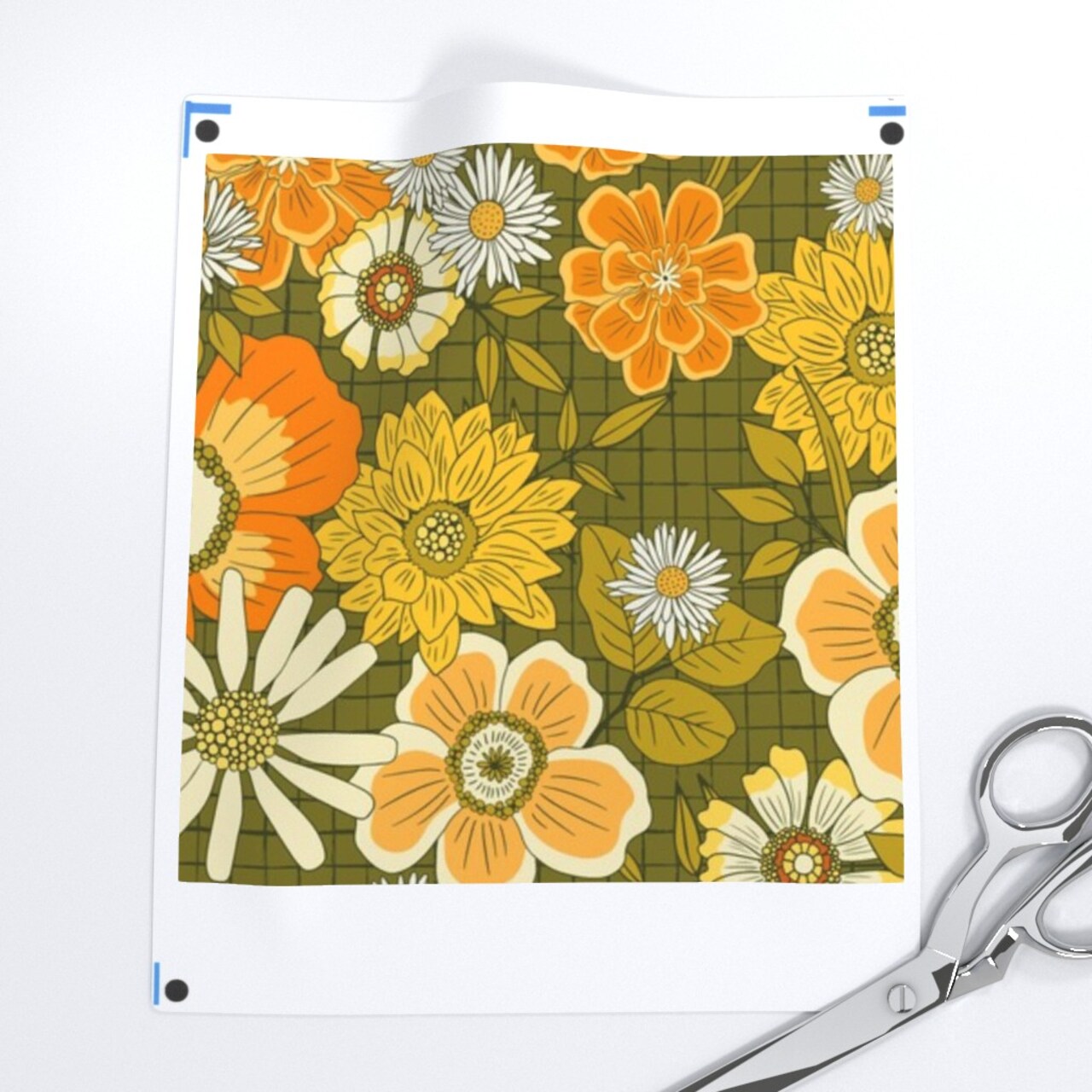 1970S Retro Avocado Green Yellow Hippie Groovy Daisies Flower Power Boho Brown Orange Yellow Custom Printed Fabric by Spoonflower Various Fabrics by the Yard or Fat Quarter